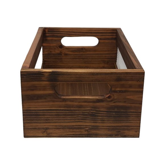 Rustic Wood Basket Crate Storage Metal & Solid Wood Organizer Decorations Sturdy - Picture 7 of 7